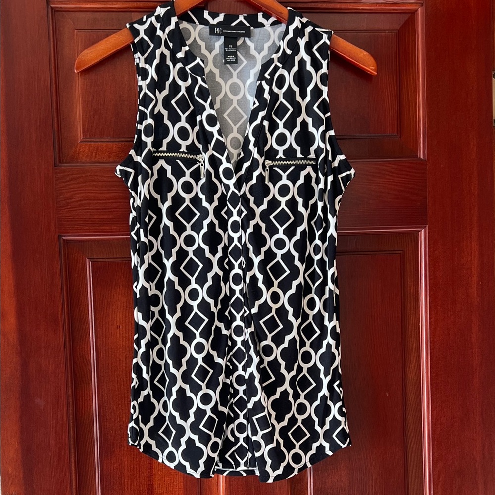 INC International Concepts Geometric Black and White Blouse
